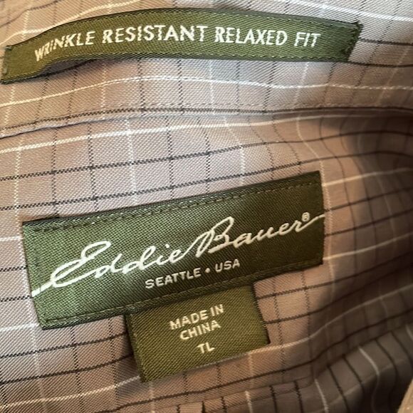 Eddie Bauer gray, white & black check cotton long sleeve shirt - Picture 9 of 10